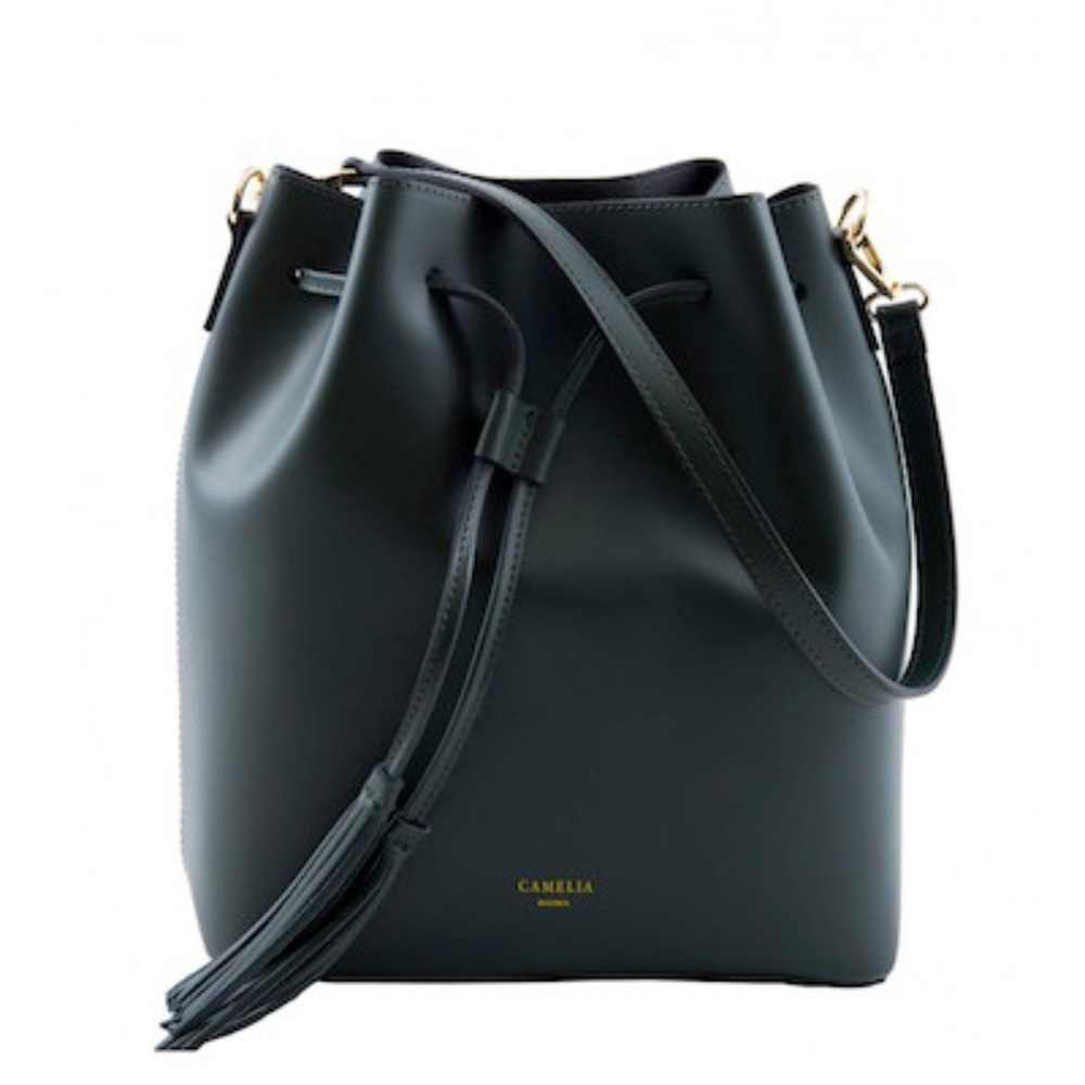 Camelia Roma Black Leather Bucket Bag